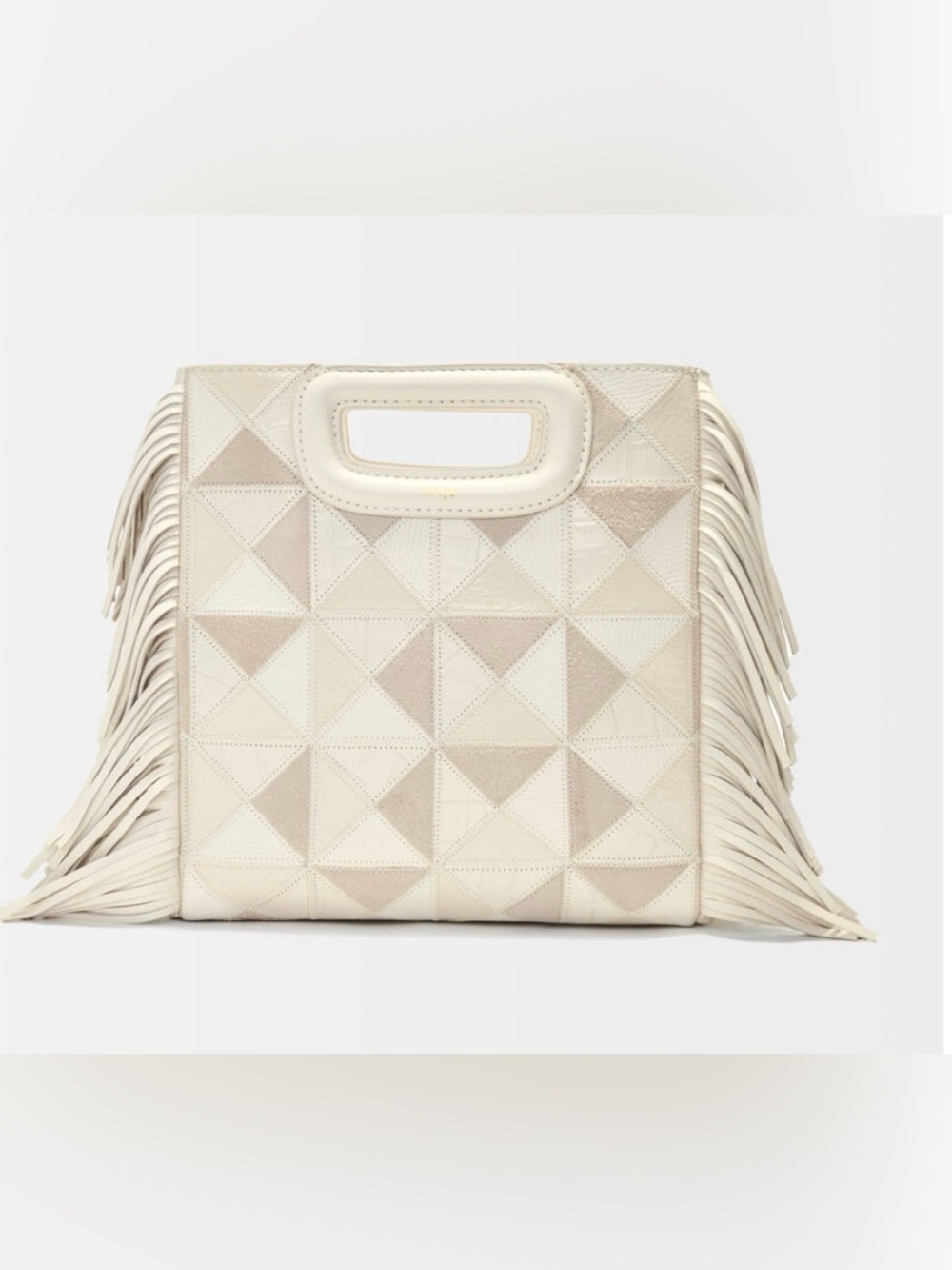 MAJE Leather M Bag with Patches Ivory Fringe Crossbody